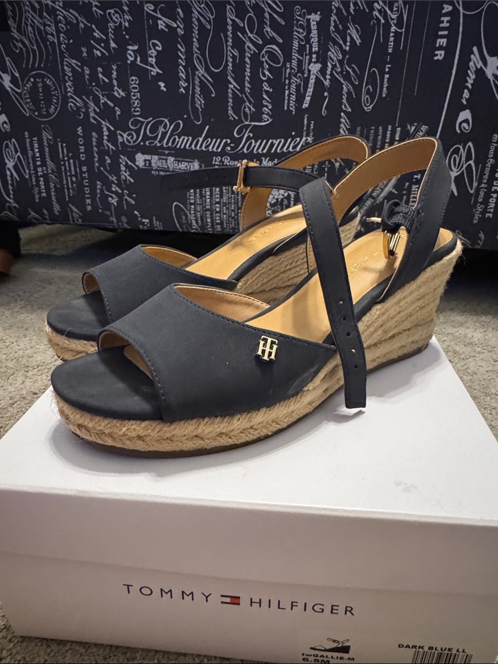 Tommy Hilfiger Navy Espadrille Wedge Sandals with Ankle Strap - Picture 4 of 12